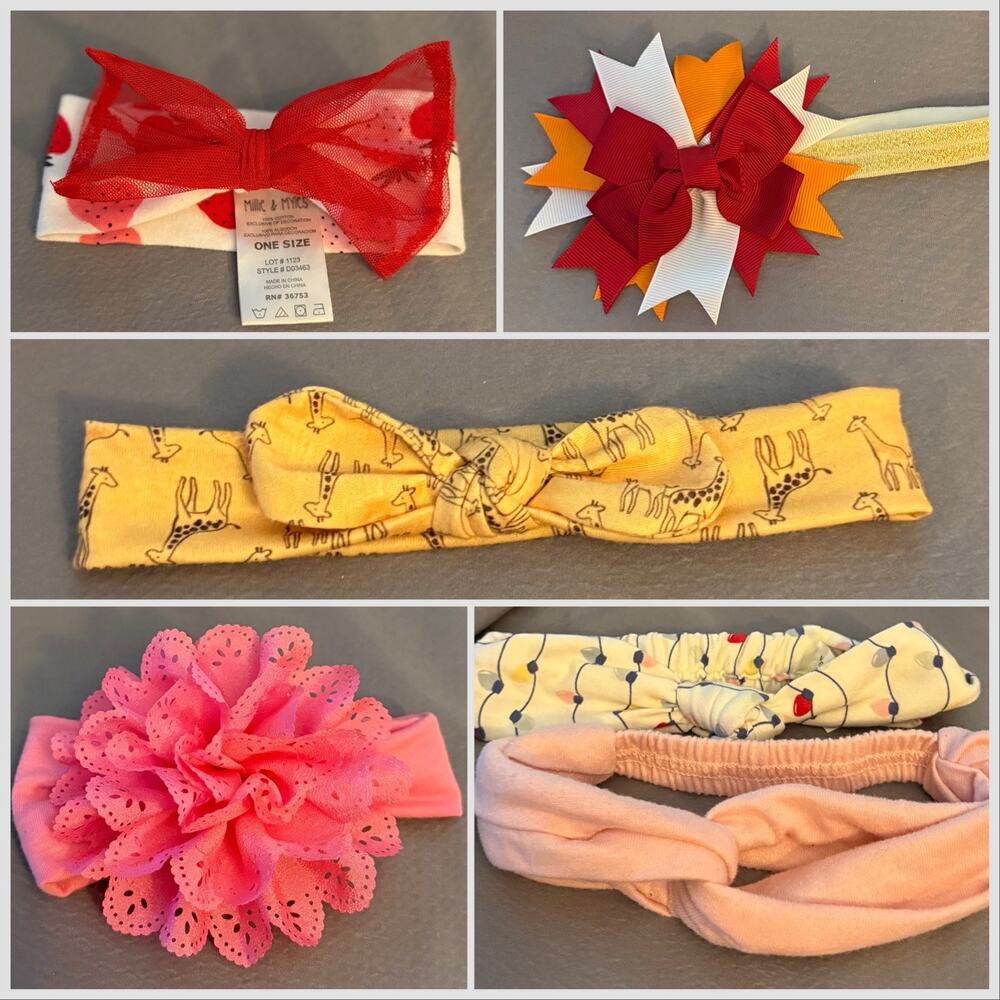 Lot of 6 Infant Baby Toddler Girl Fabric Headbands - Holidays, Bows, Unique!